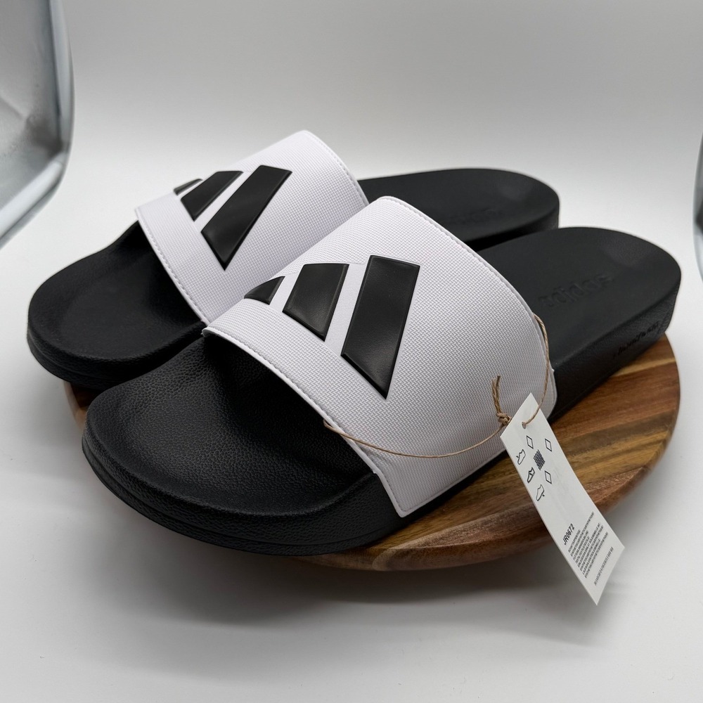 Adidas Men's Size 18 Adilette Shower Slides White Black Cloudfoam Sandals